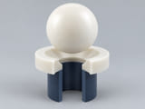 Conceptual CGI: Complete Polyvinylidene fluoride; exact grade and additives identified sphere above a conical annular seat and an aligned open vertical bore; axial component contact concept
