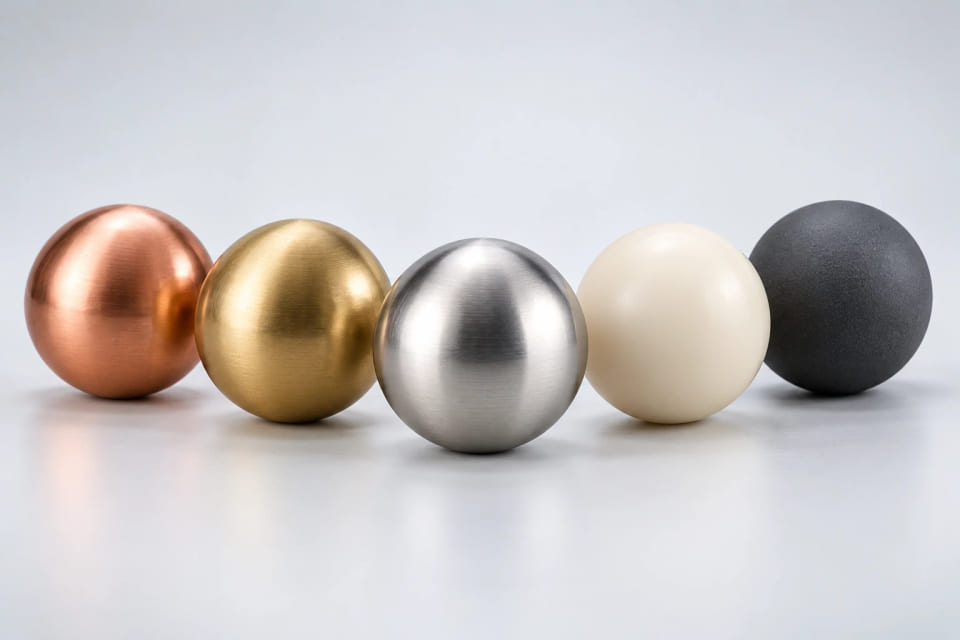 Copper, bronze, steel, polymer and ceramic material concepts in one studio comparison.