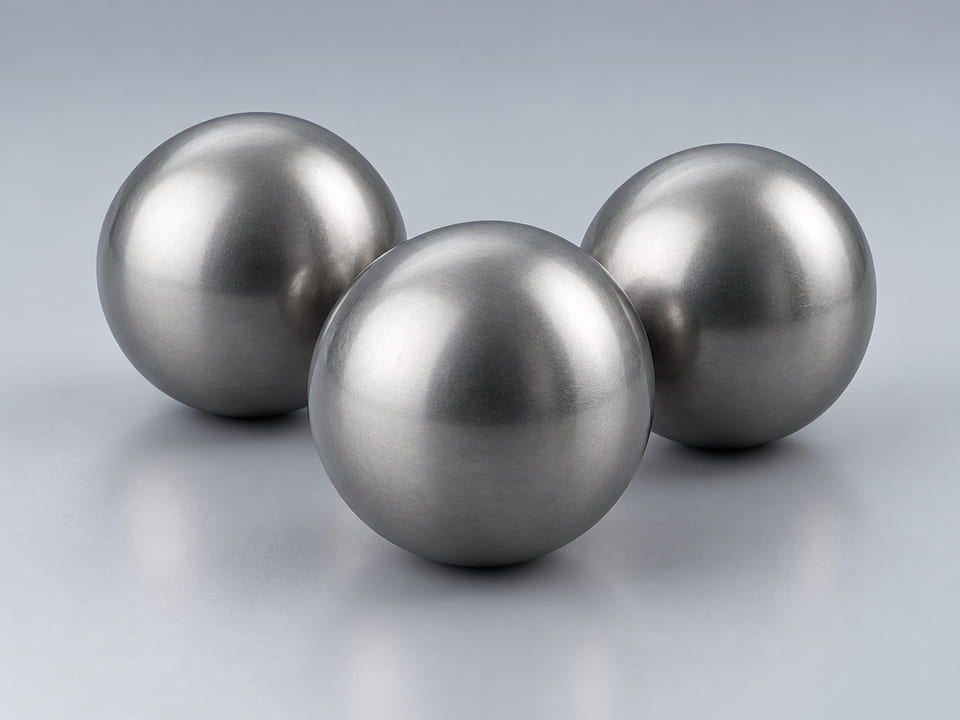 CGI product concept of Soft Unhardened Carbon Steel Balls; illustrative material and geometry