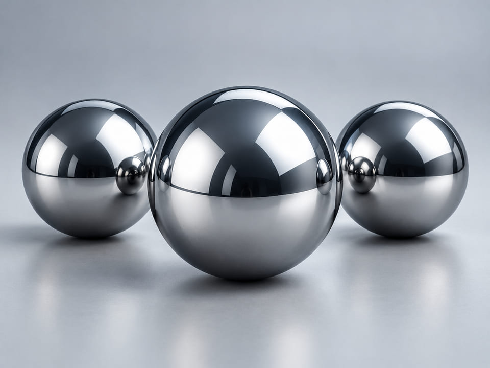 CGI product concept of AISI 52100 Chrome Steel Balls; illustrative material and geometry