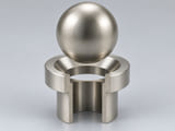 Conceptual CGI: Complete Specified nickel-based alloy and metallurgical condition; project review required sphere above a conical annular seat and an aligned open vertical bore; axial component contact concept