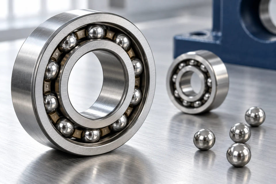 CGI bearing assembly showing steel rolling elements and mating races