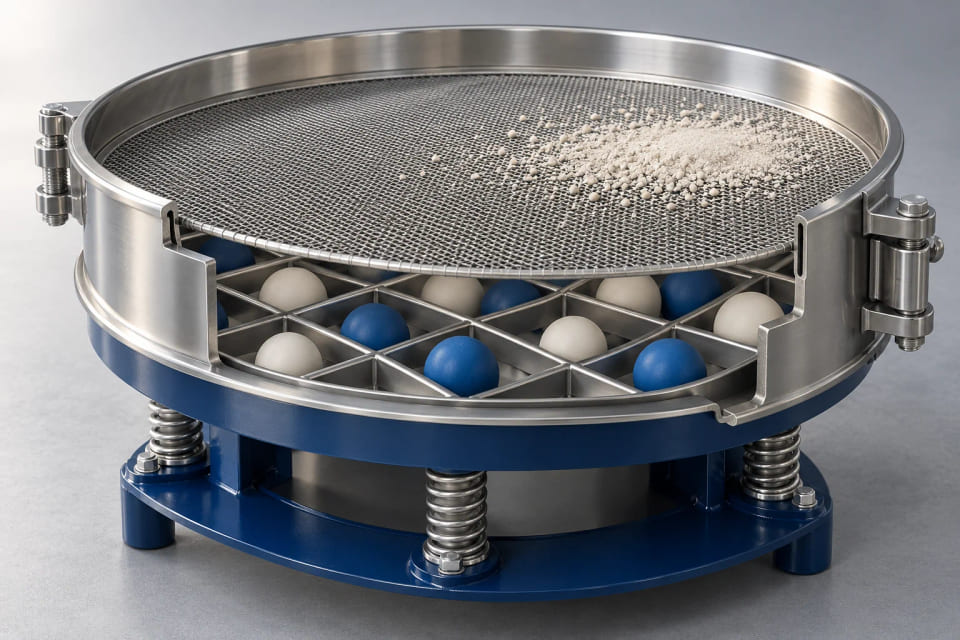 CGI sieve-deck concept with deblinding balls below the screening mesh