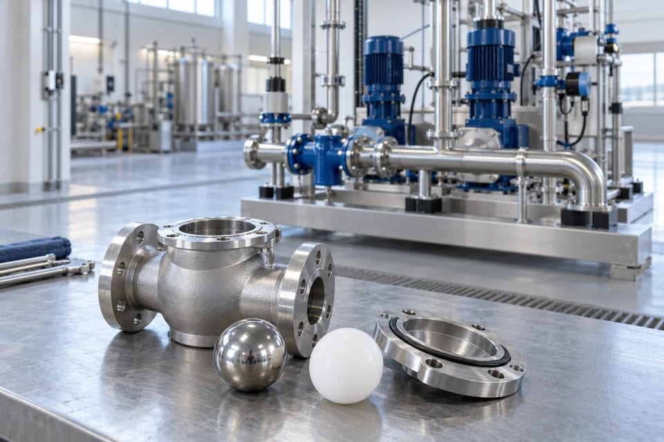 CGI concept of valve-component samples beside water-treatment and dosing equipment