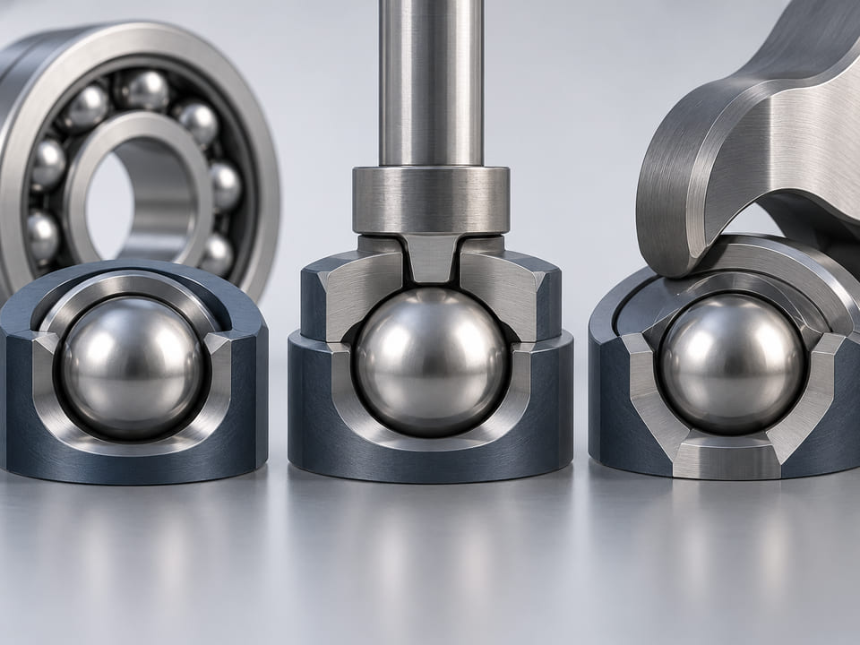 Conceptual CGI: three identical silver metal spheres in separate circular specimen recesses representing distinct nickel alloy grades, with no labels or interchangeable-grade implication