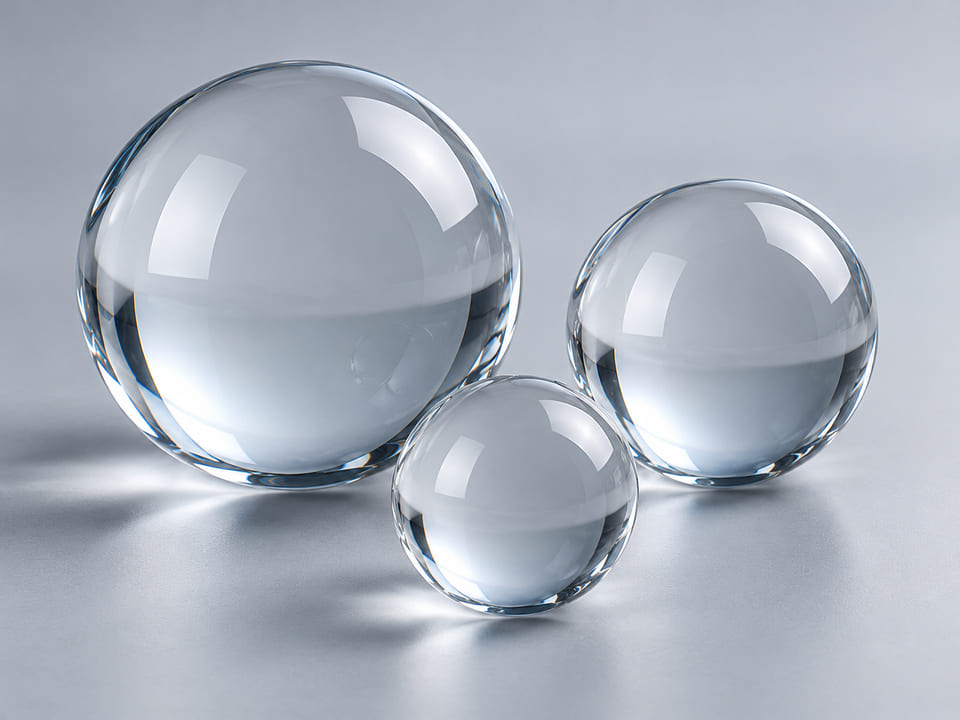 CGI product concept of Borosilicate Glass Balls; illustrative material and geometry