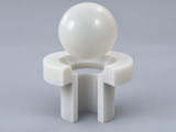 Conceptual CGI: Complete Polypropylene; homopolymer or copolymer and additives identified sphere above a conical annular seat and an aligned open vertical bore; axial component contact concept