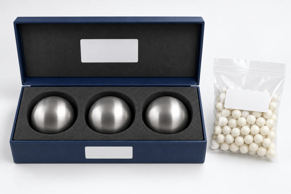 Separate cavities and a sealed sample bag protect different sphere components.