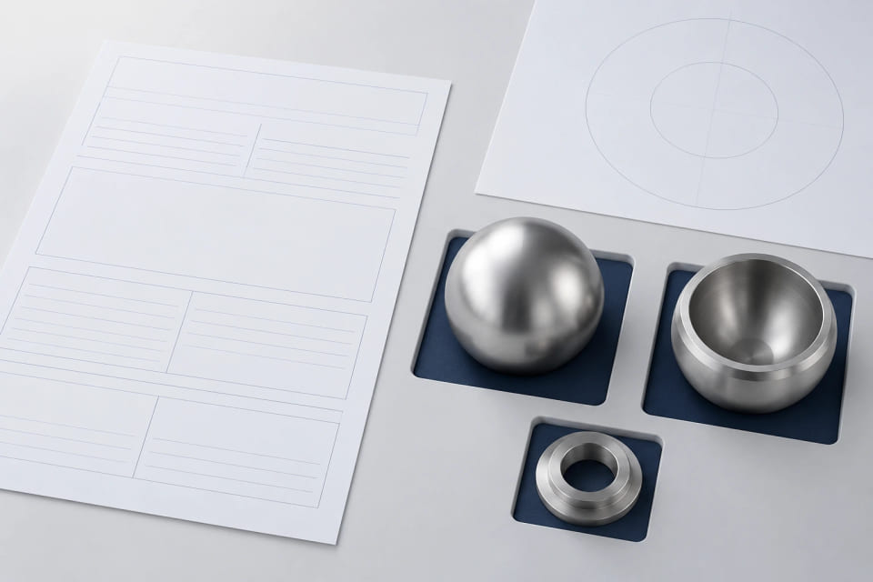 A blank enquiry sheet beside sphere, shell and seat concepts.